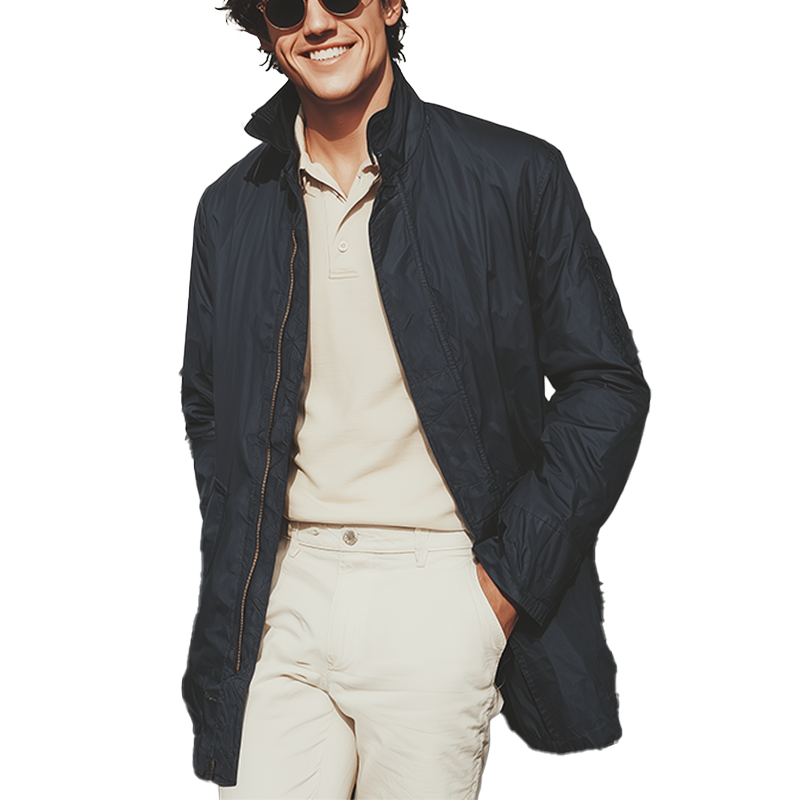 Men's Autumn Fashion Polyester Blended Mid-Length Windbreaker Jacket MTA1700I1P