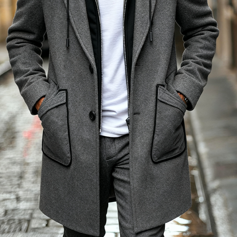 Men's Solid Color Faux Wool Mid-length Coat MTA2983J9X