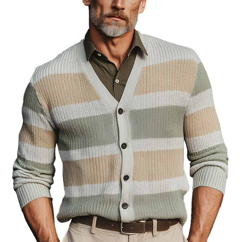 Men's Autumn Fashion Contrast Stripe Knitted Sweater Cardigan MTA1630I4P