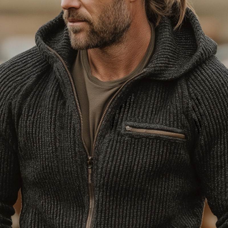 Men's Retro Casual Knitted Hooded Zip-Up Cardigan Jacket MTA2826J4TO