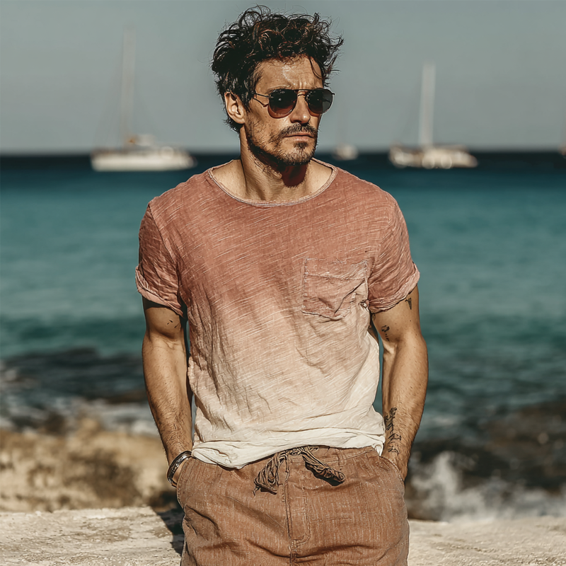 Men's Gradient Printed Round Neck Short Sleeve T-Shirt MTA0161G0X