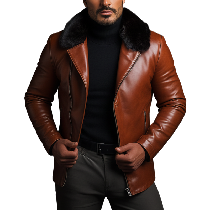 Men's Winter Retro PU Faux Fur Collar Zipper Jacket MTA2876K0P