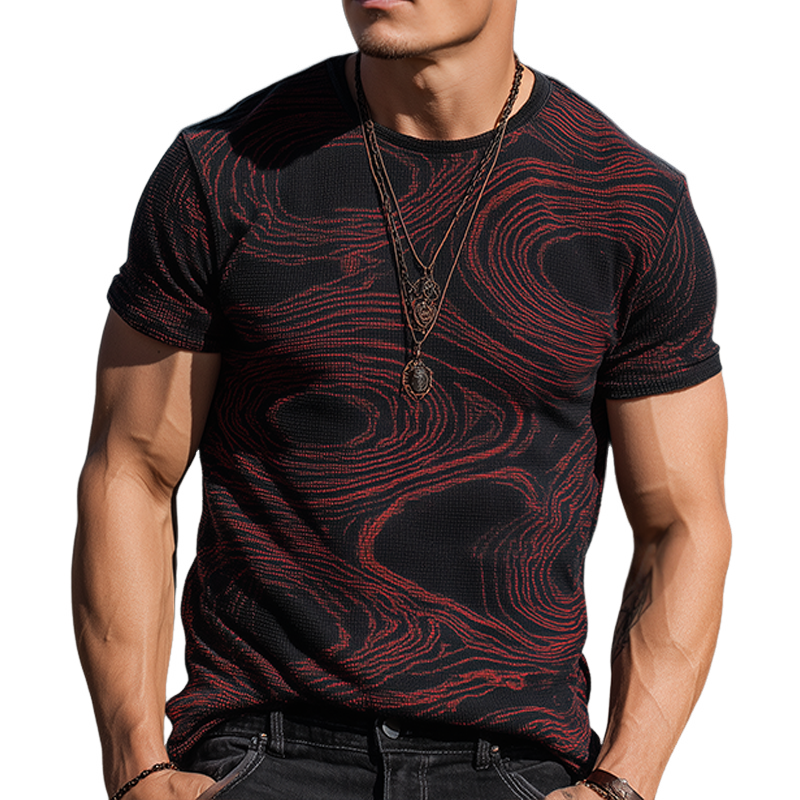 Men's Retro Casual Circular Geometric Print Round Neck Short Sleeve T-Shirt MTA1016G5TO