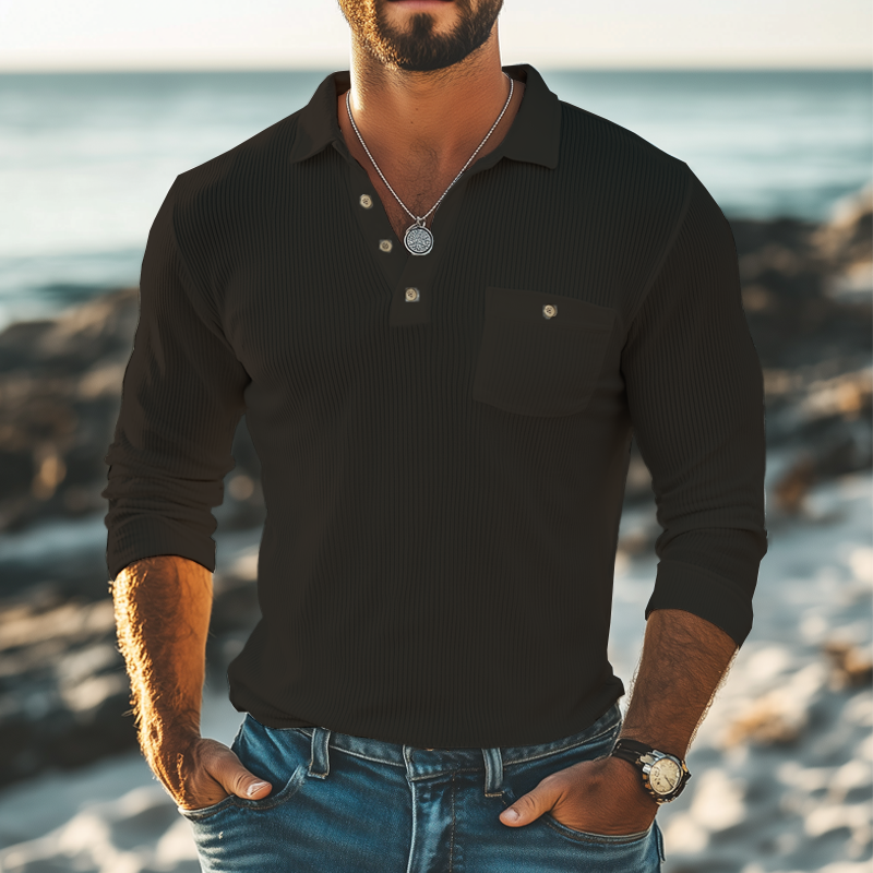 Men's Basic Striped Knitted Long Sleeve POLO Shirt MTA2554G3U