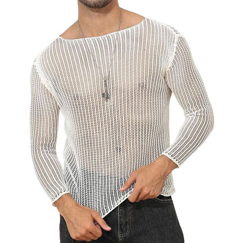 Mesh Slim Fit Strikket Langermet T-skjorte for menn 74876783U