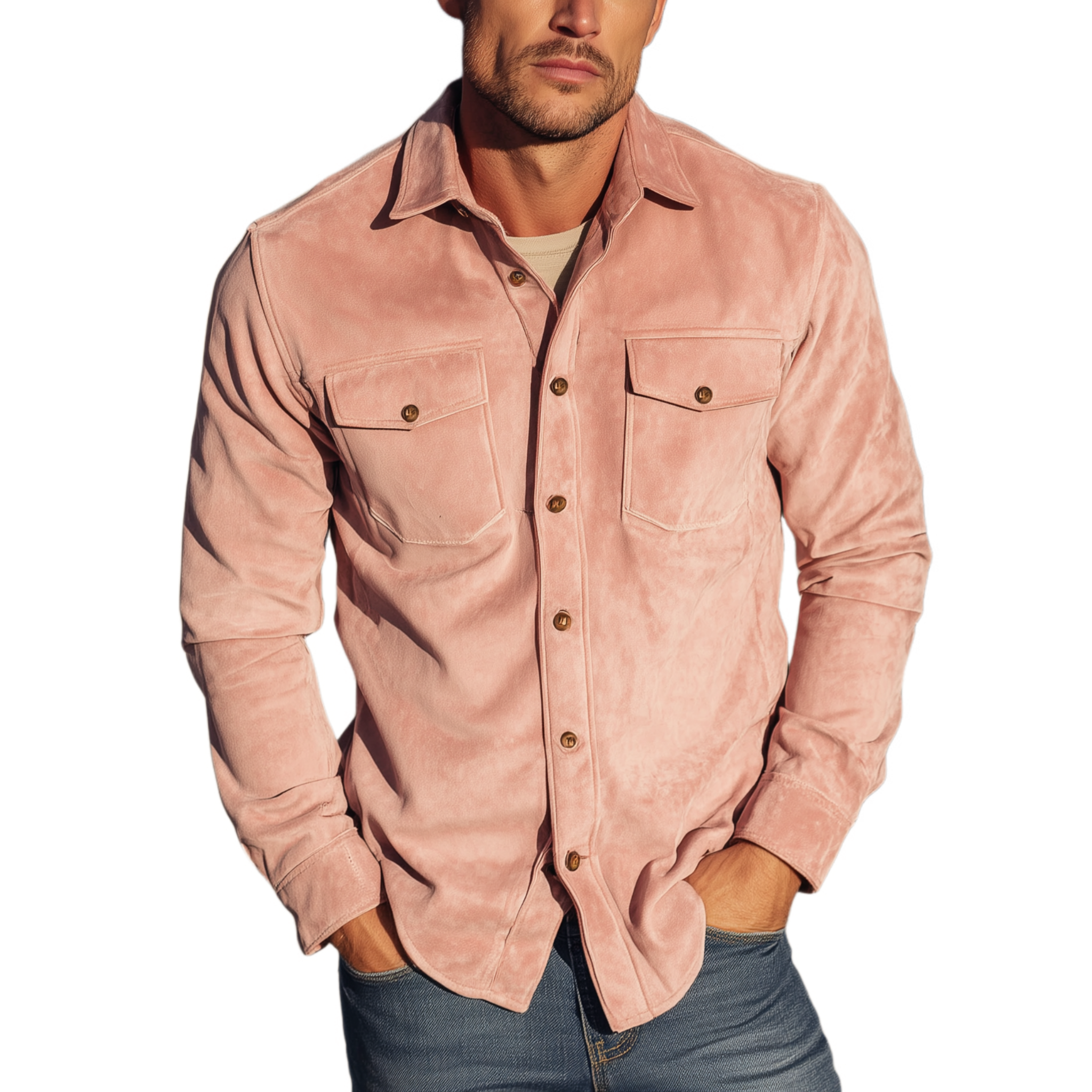 Men's Classic Retro Western Cowboy Style Suede Long Sleeve Shirt MTA0653H9K