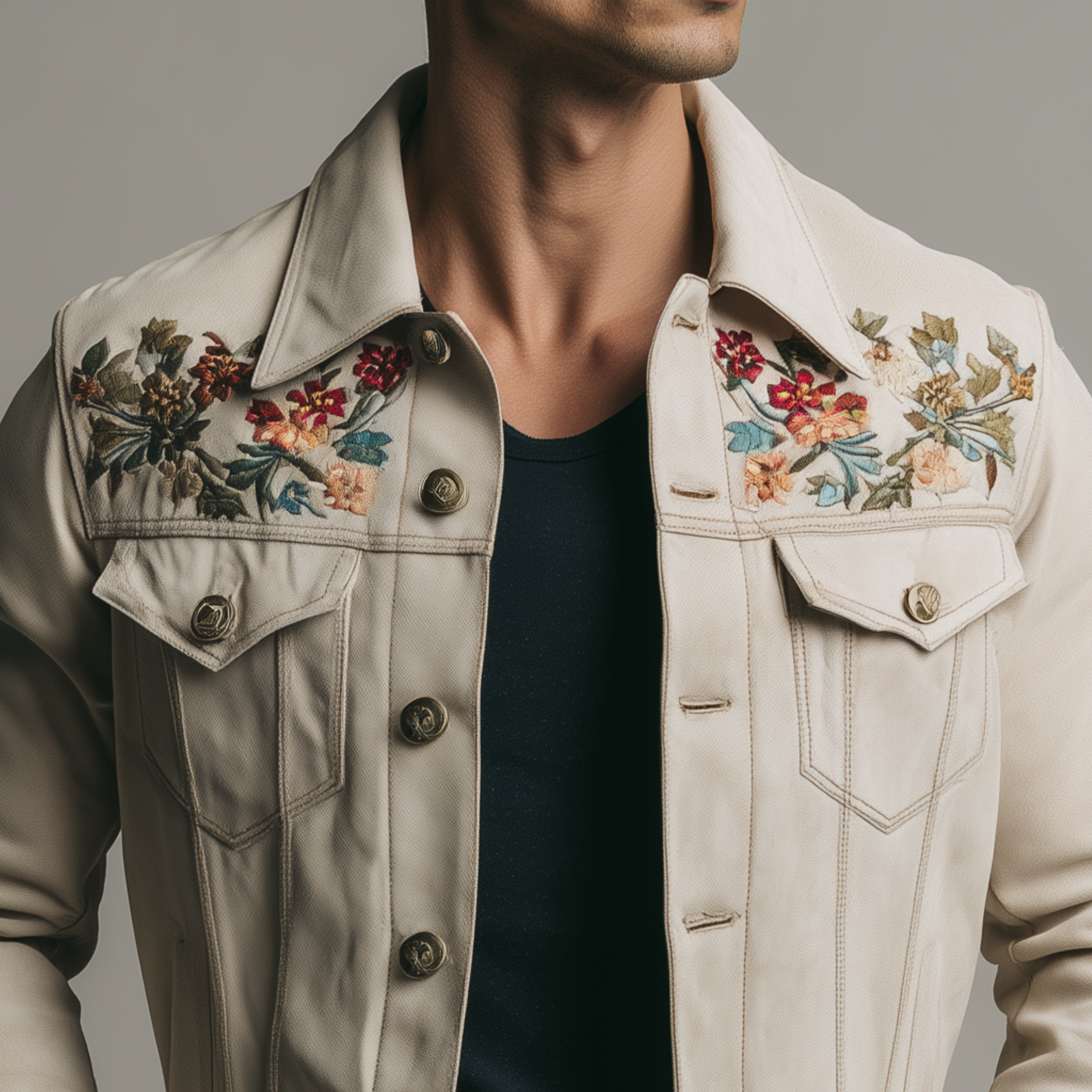 Men's Classic Casual Western Style Embroidered Suede Jacket MTA2069H6K