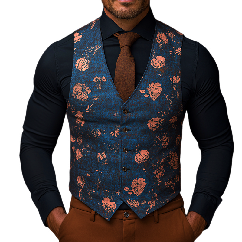 Men's Retro Casual Printed Suit Vest MTA2247G9TO
