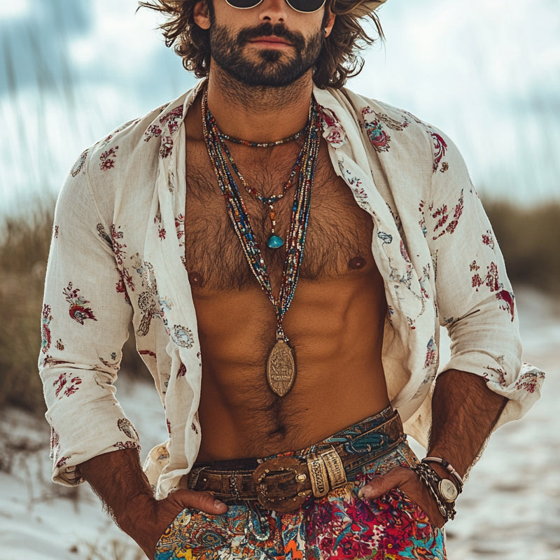 Men's Vacation Bohemian Print Long Sleeve Shirt MTA0947E0X