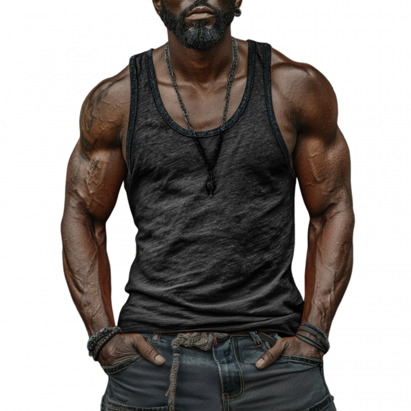 Men's Casual Breathable Skin-friendly Cotton U-neck Patch Pocket Slim Tank Top MTA0746G0M