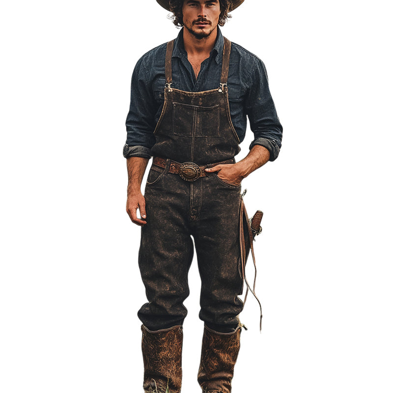 Men's Retro Western Cowboy Style Denim Overalls MTA2896D2X