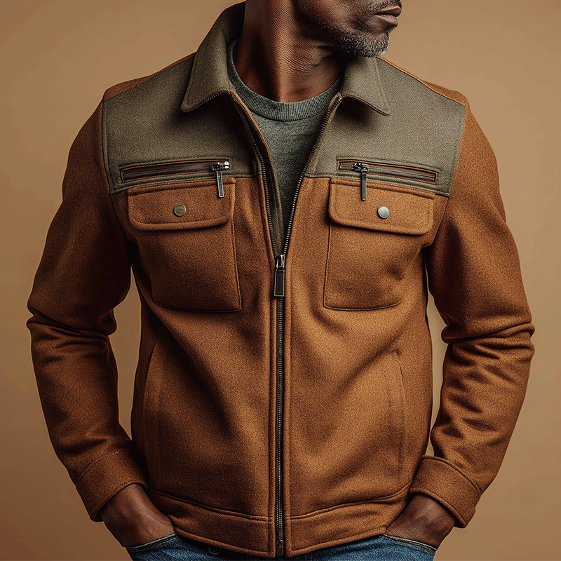 Men's Clothing Contrast Color Stitching Faux Wool Classic Thin Jacket MTA2742J8P