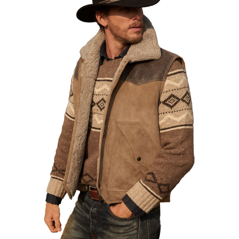 Men's Winter Retro Faux Suede Patchwork Fleece Lining Vest MTA0542K7P