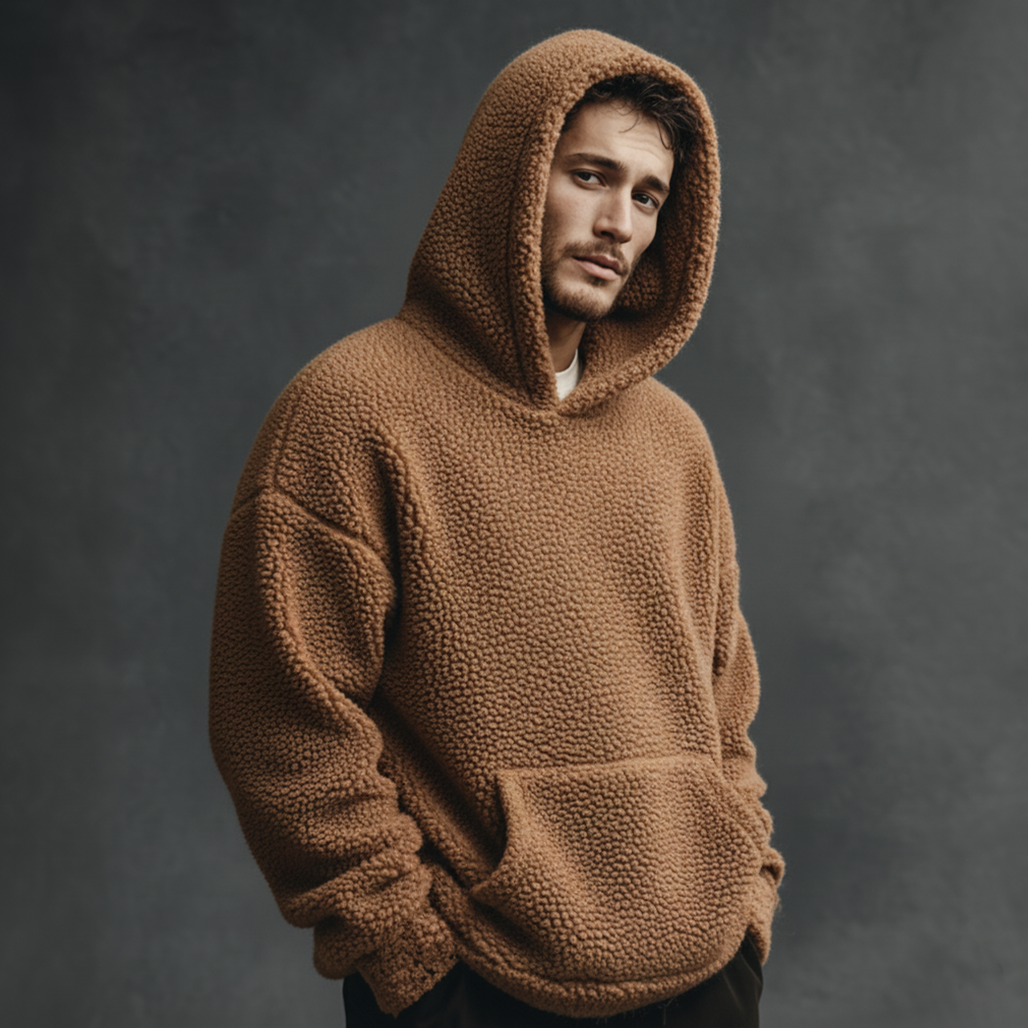 Men's Classic Casual Hooded Teddy Fleece Loose Sweatshirt MTA1789J9K