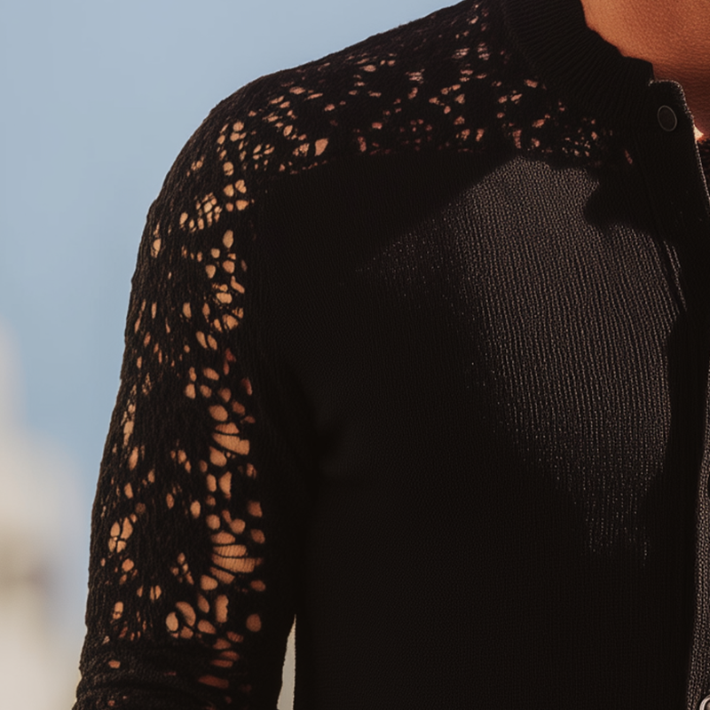 Men's Retro Lace Knitted Long Sleeve Thin Cardigan MTA1259H6P