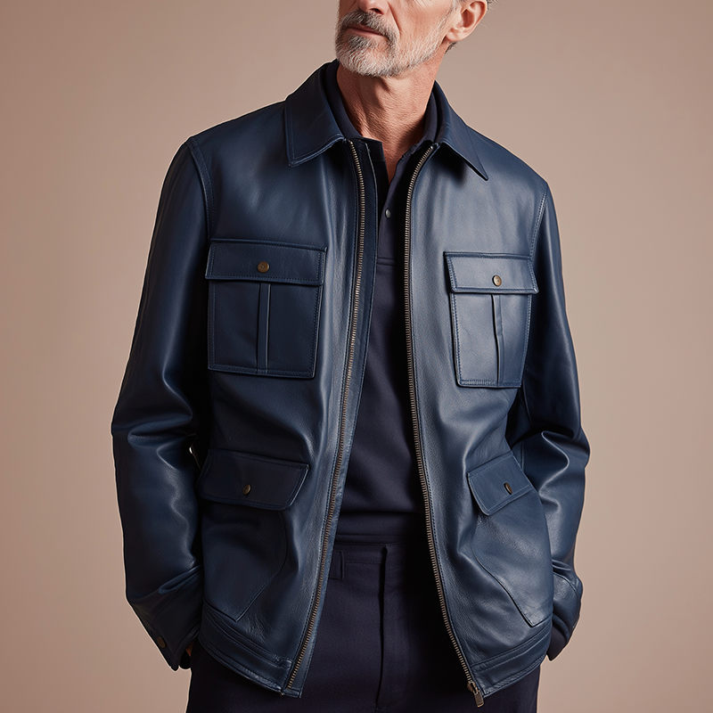 Men's Solid Color Vintage Faux Leather Jacket MTA2691H7P