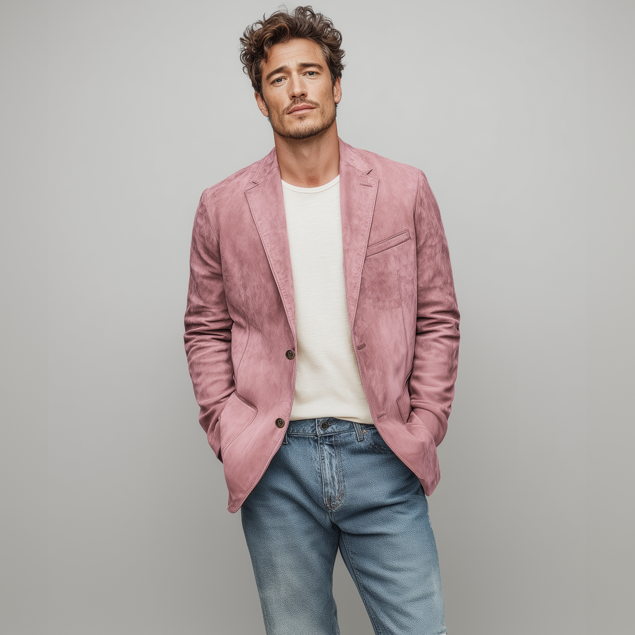 Men's Fashion Casual Solid Color Thin Suede Single Breasted Blazer MTA1856G3K