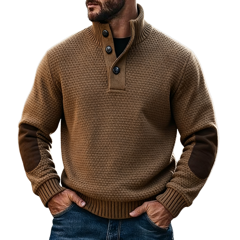 Men's Vintage Casual Knit Stand Collar Button Sweater MTA1585J4TO