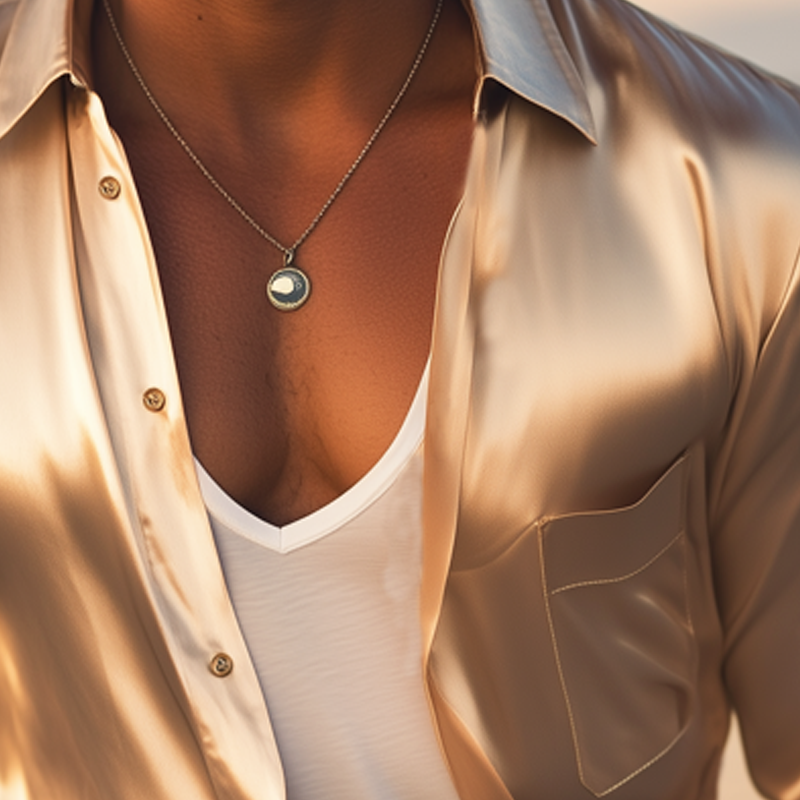 Men's Classic Champagne Satin Long Sleeve Shirt MTA2461G2U