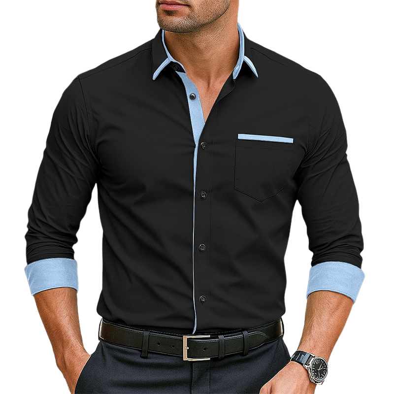 Men's Retro Casual Colorblock Lapel Pocket Long Sleeve Shirt MTA1931G6TO