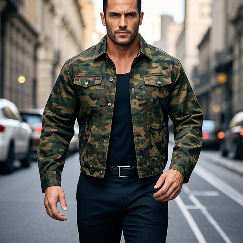 Men's Camouflage Denim Single Breasted Lapel Jacket 52951044X