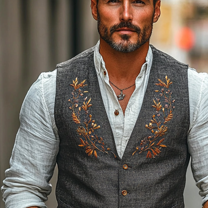 Men's Floral Embroidered V-neck Vest 73537096X