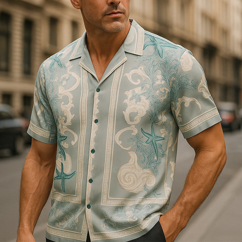 Men's Summer Fashion Cool Satin Printed Short Sleeve Shirt MTA2777E8P