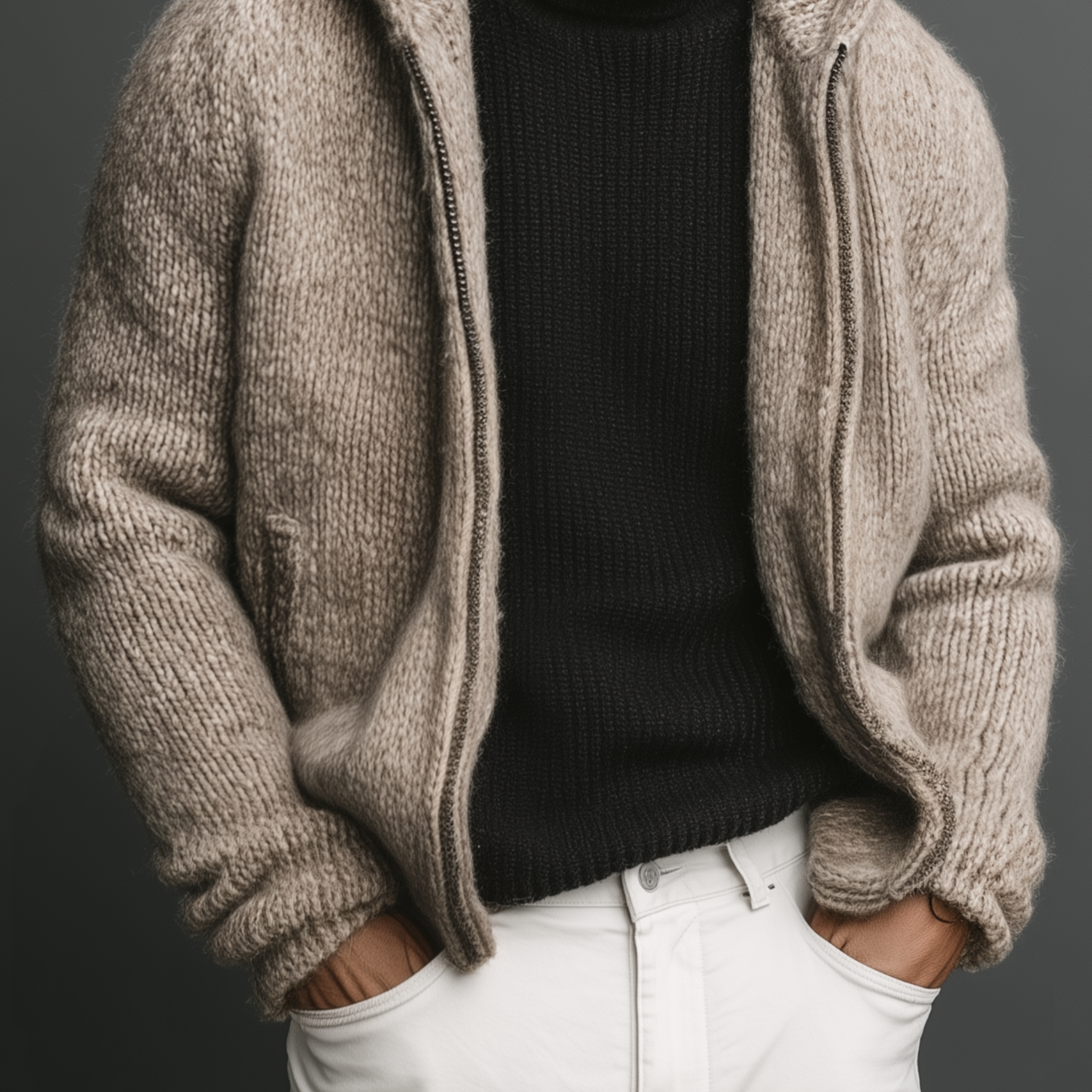 Men's Classic Casual Hooded Zippered Knit Cardigan MTA1859I5K