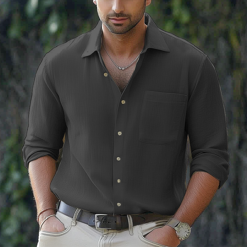 Men's Basic Solid Color Lapel Long Sleeve Shirt MTA2561G6U