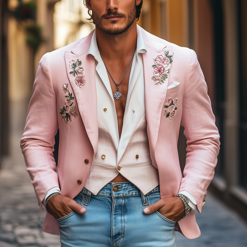Men's Exquisite Floral Embroidered Two-button Wedding Blazer MTA2560G5U