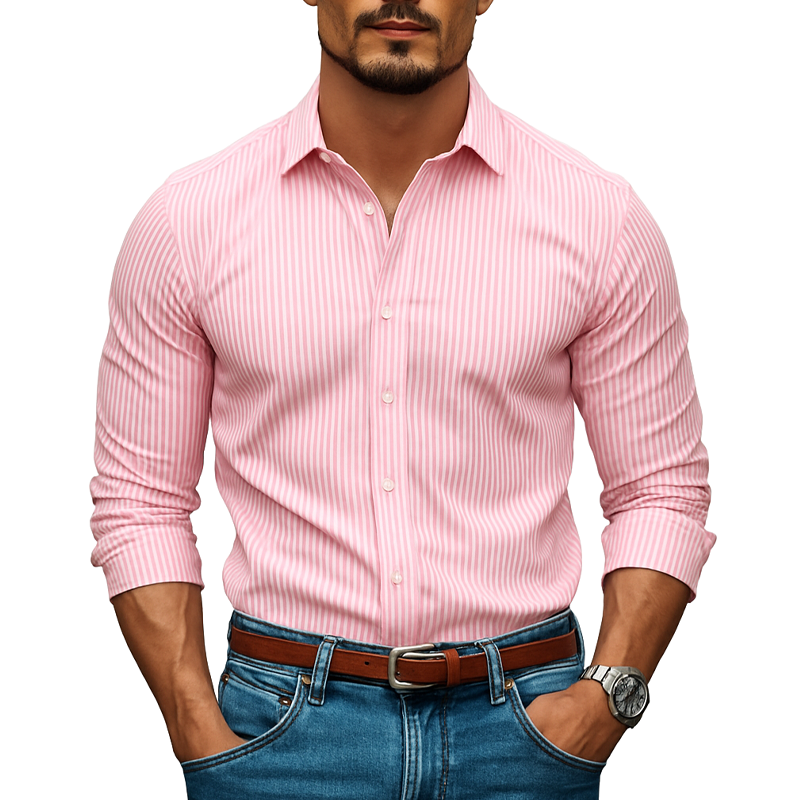 Men's Striped Printed Cotton And Linen Long Sleeve Shirt MTA2447G7X