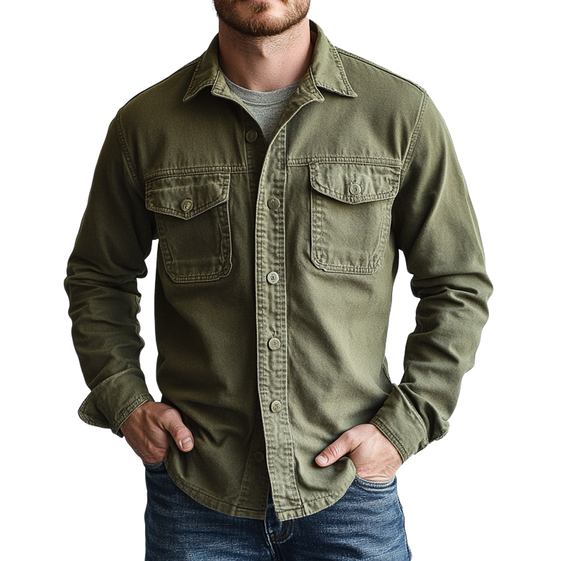 Men's Solid Color Lapel Single Breasted Cargo Jacket 41540648Z