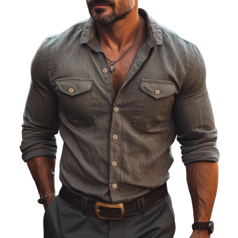 Men's Spring And Autumn Business Retro Long-sleeved Shirt MTA1372H9U