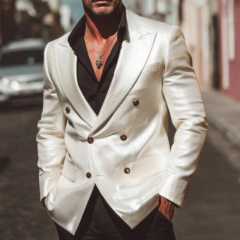 Men's Classic Business Double-breasted PU Leather Blazer MTA2644H1U