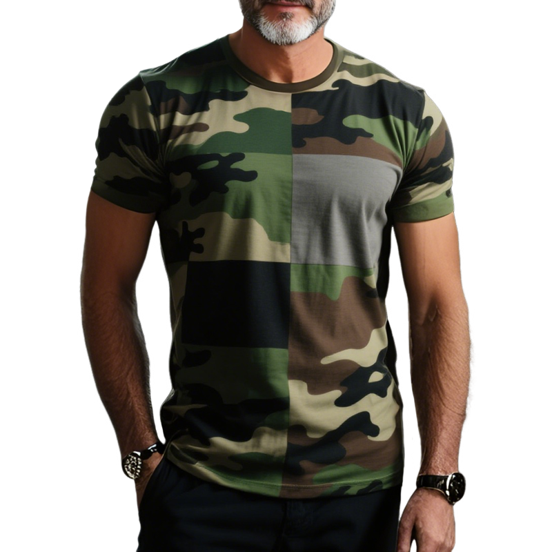 Men's Camouflage Stitching Round Neck Short Sleeve T-Shirt MTA0663E0Z