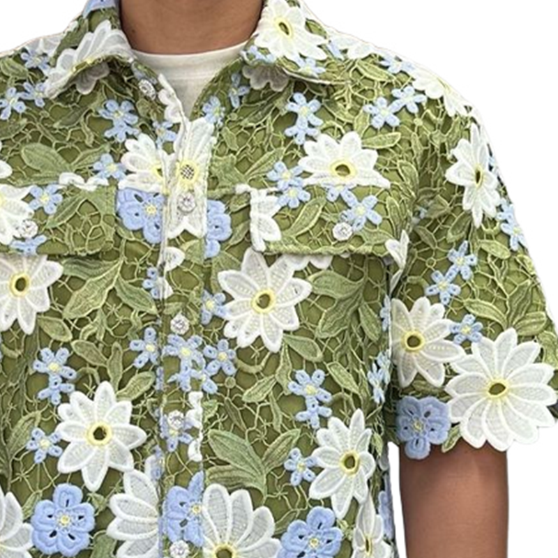 Men's Summer Fashion Embroidered Floral Hollow Sleeve Shirt MTA2667F6U
