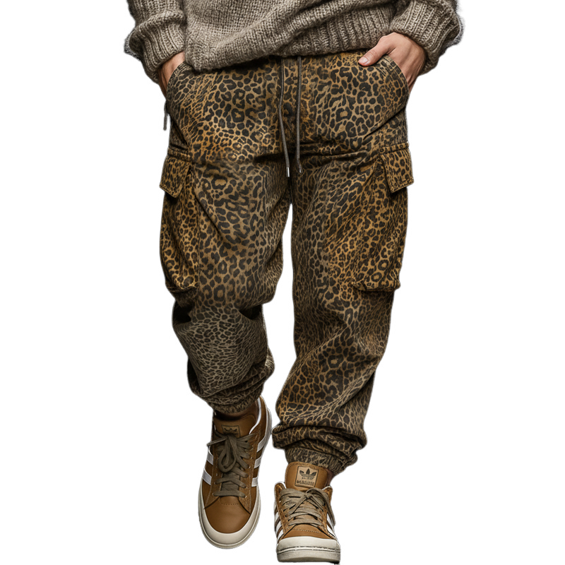 Men's Classic Leopard Print Lace-Up Elastic Waist Sports Pants MTA2775J9U