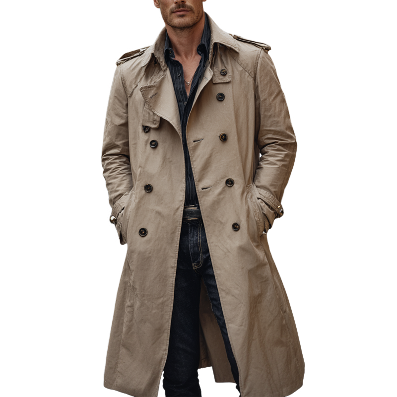Men's Casual Loose Long Double-breasted Trench Coat MTA0876H0X