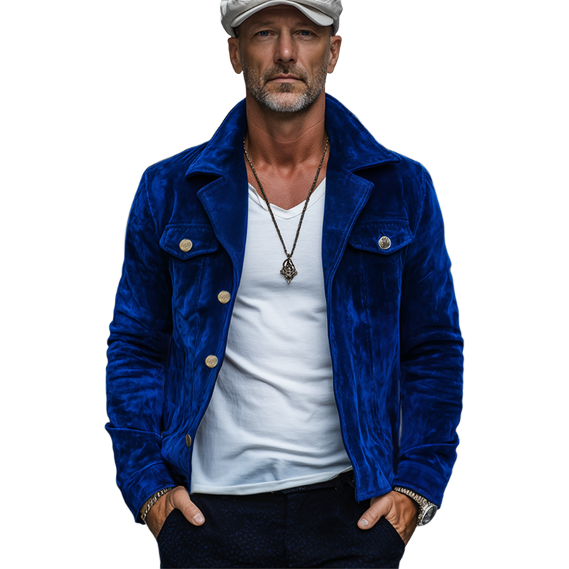 Men's Spring And Autumn Vintage Klein Blue Suede Jacket MTA1817H1U