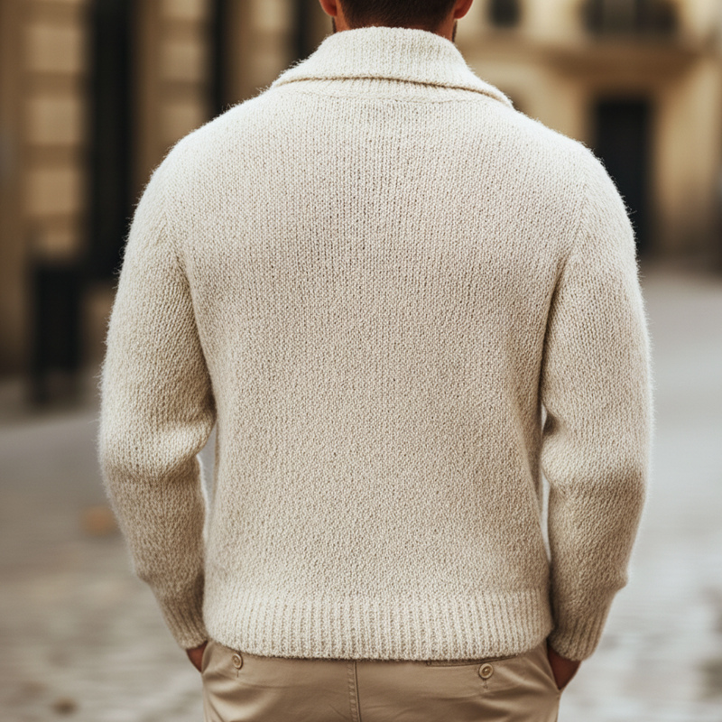 Men's Basic Off-white Single-button Polo Collar Sweater MTA1156K7U