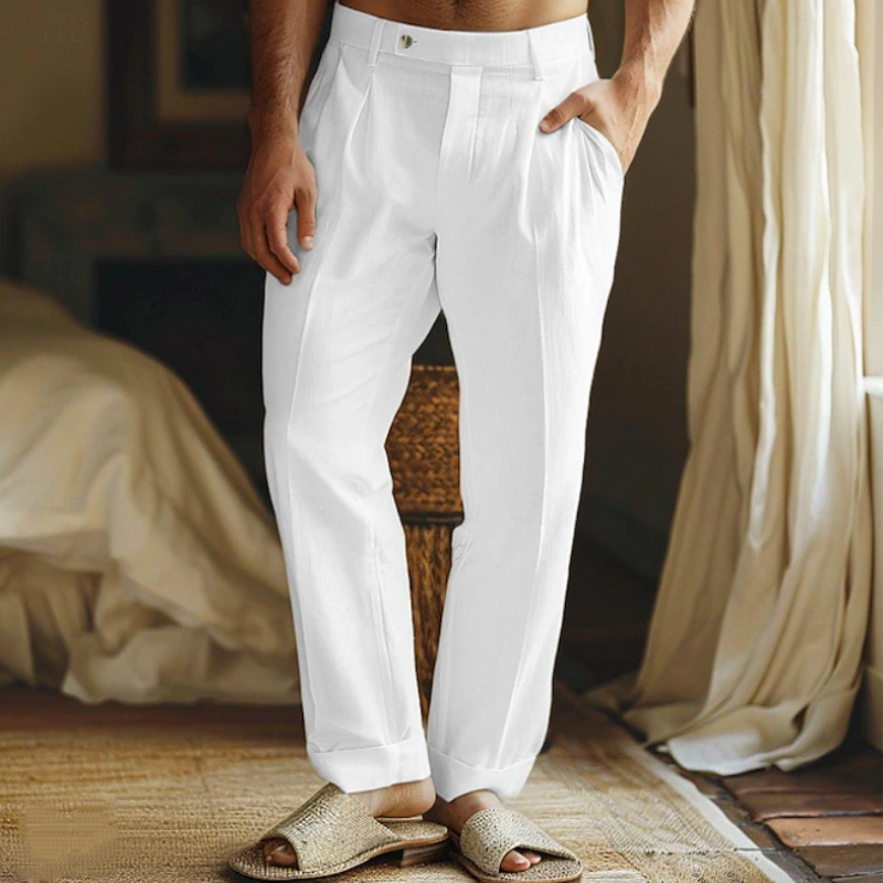 Men's Casual Cotton Linen Straight Suit Pants 03721187M