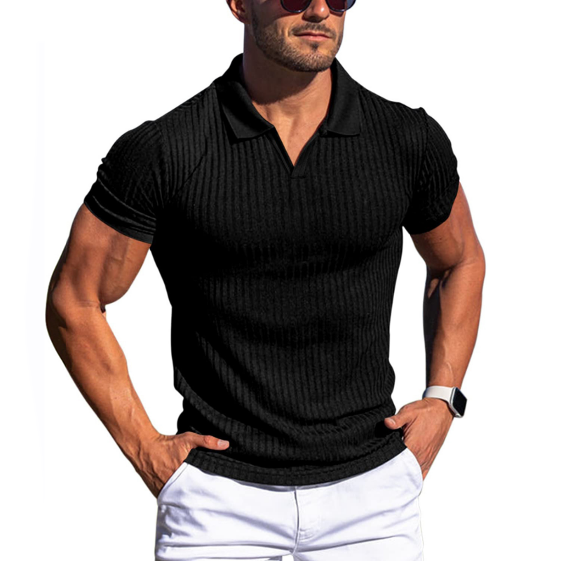 Kurzarm-Poloshirt mit einfarbigem Streifenmuster und Revers für Herren 66319205Z