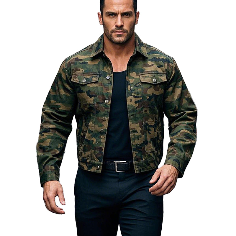 Men's Camouflage Denim Single Breasted Lapel Jacket 52951044X