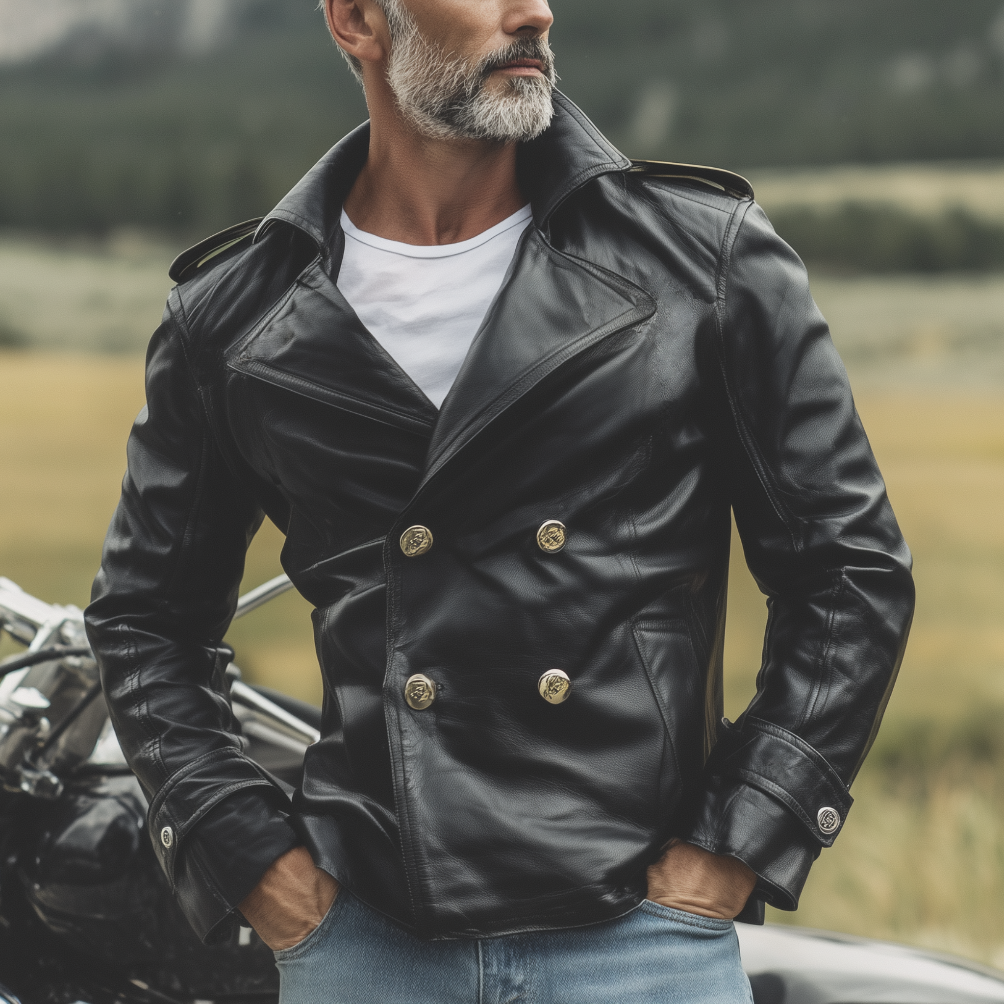 Men's Classic Western Retro Tough Style PU Leather Double-breasted Jacket MTA0558I3K