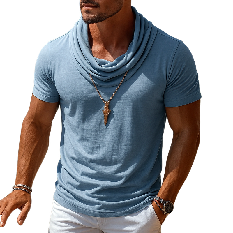 Men's Solid Heap Collar Short Sleeve T-shirt MTA2220G1Z