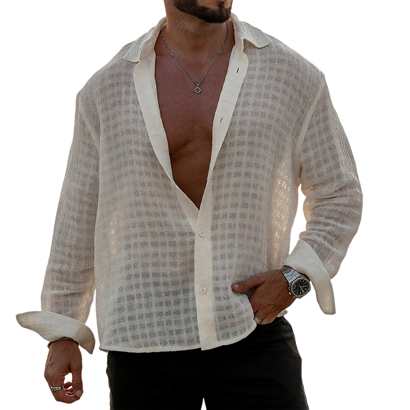 Men's Retro Casual Plaid Loose Lapel Long Sleeve Shirt MTA2399G3TO