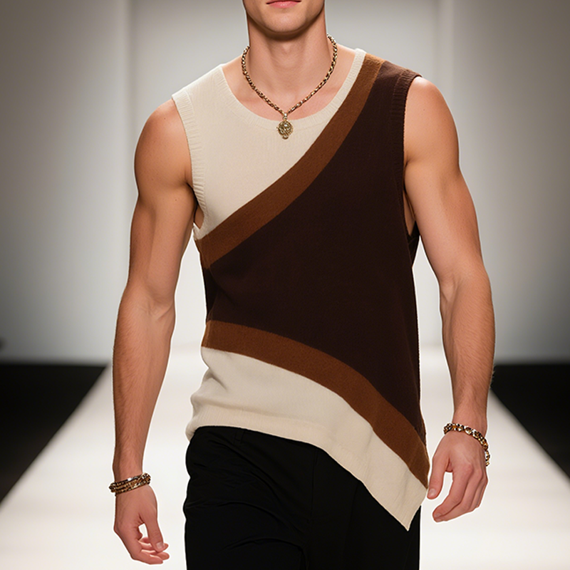Men's Retro Casual Old Money Style Knitted Crew Neck Tank Top MTA2493F6TO