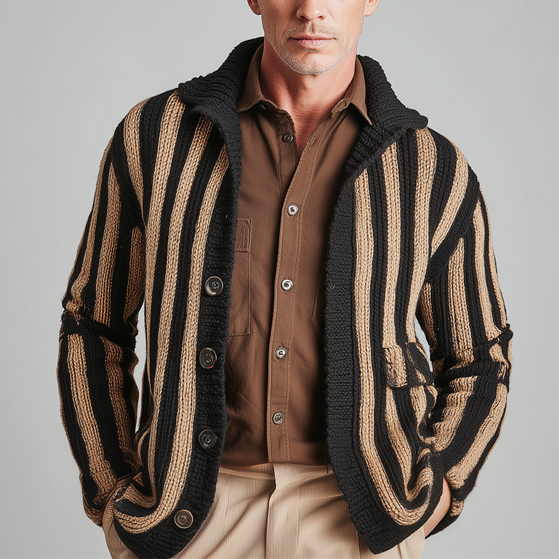Men's Winter Fashion Vertical Striped Knitted Cardigan MTA0192I5P