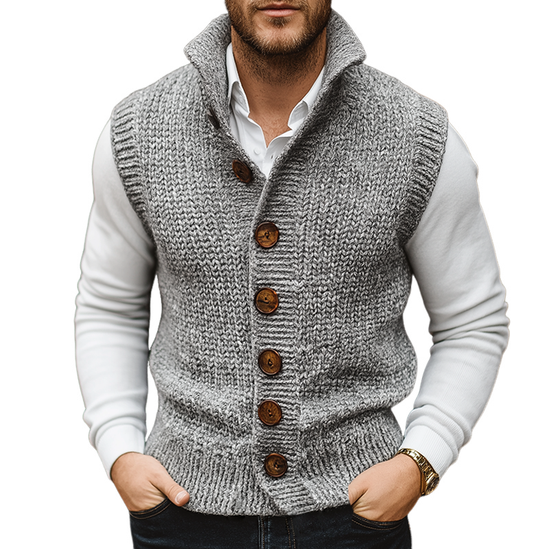 Men's Retro Casual Knitted Single-Breasted Button Vest MTA0419K3TO
