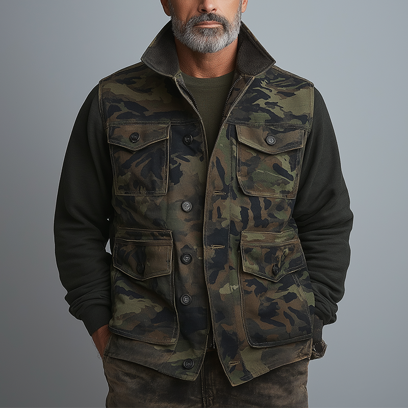 Men's Vintage Camouflage Cotton Blend Vest MTA0592H9P